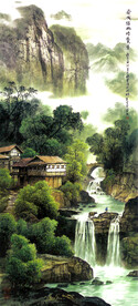 国画山水染成绿幽暗觉香