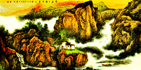 云透夕阳望暮山国画