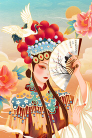 中国风京剧人物手绘插画