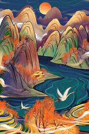 中国风山水手绘插画