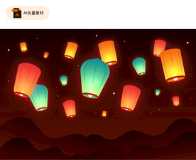 孔明灯矢量插画