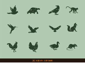 复古动物剪影矢量素材