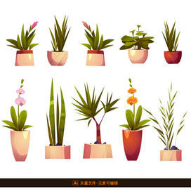 盆栽植物插画素材