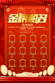 红色喜庆高考金榜题名喜报海报