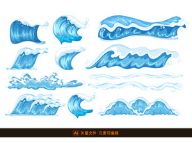蓝色卡通海浪矢量素材