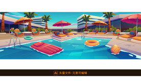 度假酒店游泳池插画