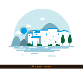 江南水乡矢量插画