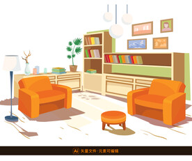 书房矢量插画