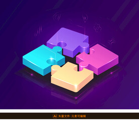 3D拼图矢量素材