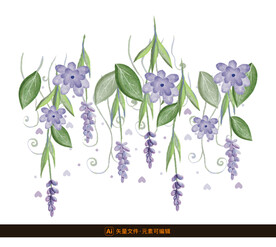 紫色水彩花朵矢量素材