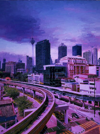 唯美城市油画背景