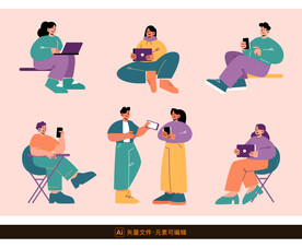 日常办公上网人物插画