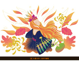 鲜花少女创意插画