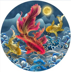 轻奢装饰画 新中式山水画 金鱼