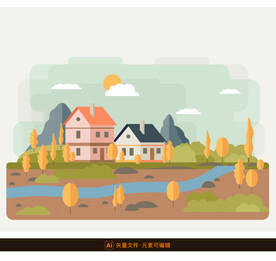 城镇村庄矢量插画