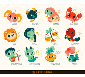 可爱卡通十二星座插画