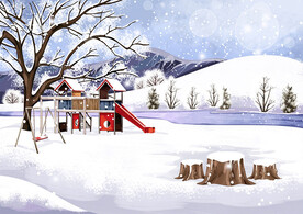 风景插画 下雪