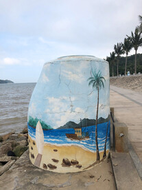 海边一景 手绘石画