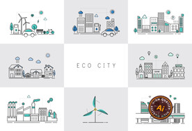 线性环保城市插画