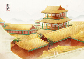 风景插画 古建筑