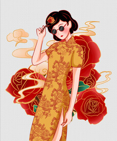 国潮玫瑰旗袍美女