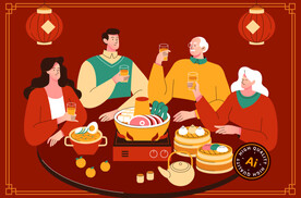 年夜饭插画