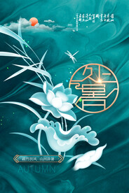 意境简约荷花蜻蜓处暑海报