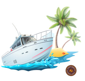 海岛游艇插画