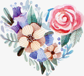七夕节水彩爱心花朵