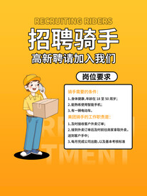 黄色大气外卖骑手招聘海报