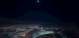 航拍鸟瞰城市云雾夜景霓虹风光