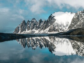 山水 树 小草 石头 风景 雪