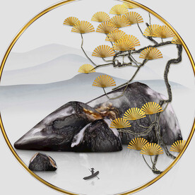 轻奢装饰画 山水石头 松树