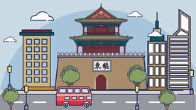 城市地标建筑插画手绘
