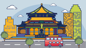 城市地标建筑插画手绘