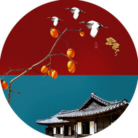 国潮元素圆形装饰国画