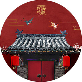 国潮元素圆形装饰国画