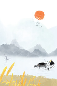 牛耕田燕子国风山水背景