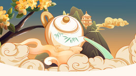 国潮中国风插画茶壶海报背景