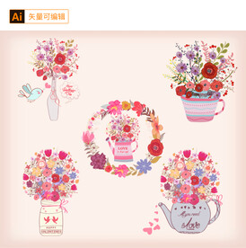 手绘花环花瓶