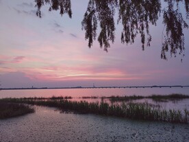 湖边晚霞湿地风光