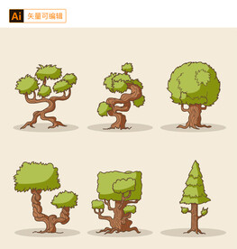卡通树木设计矢量图
