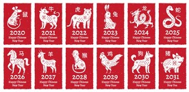 中国风十二生肖创意剪纸风格图案