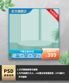 蓝色橙色叶子电商主图