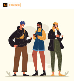 看手机的人插画