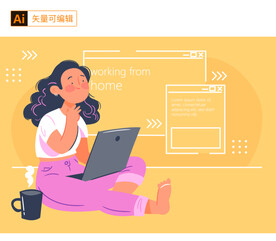 手绘办公女孩插画
