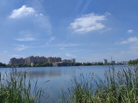 湿地公园湖边建筑风景