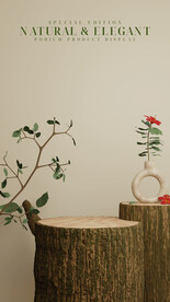 自然原木植物产品展示台模型