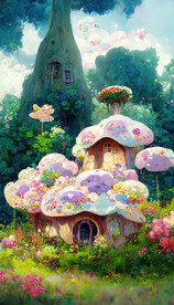 绘画童画蘑菇屋