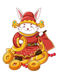 新年财神兔兔子财神元宝兔子